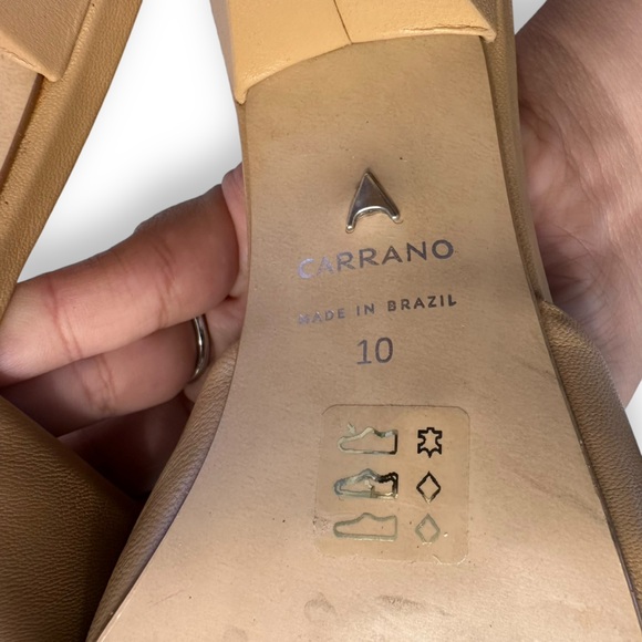 Carrano Beige Square Leather Sandals Triangle Heels Made in Brazil Party Size 10 - Picture 8 of 8